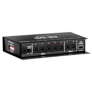 ART ISO-8U isolated pedalboard power supply, front view with output switches and USB port