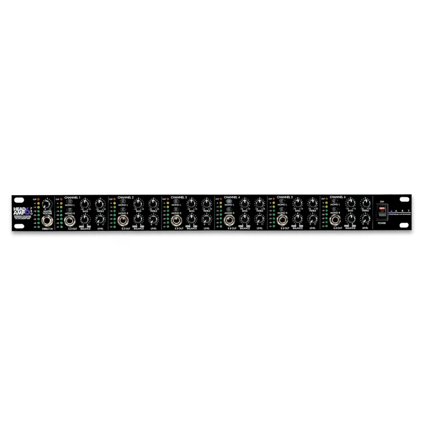 ART HeadAmp6 Pro front panel controls with per-channel level, EQ, balance and LED meters
