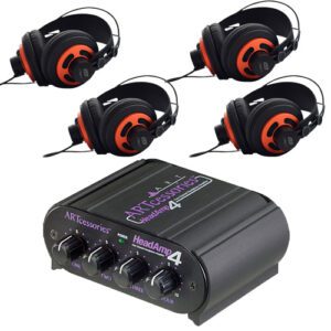 ART HeadAmp4 Four Channel Headphone Amplifier + 4 ESI eXtra 10 High Quality Monitoring Headphones