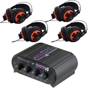 ART HeadAmp4 Four Channel Headphone Amplifier + 4 ESI eXtra 10 High Quality Monitoring Headphones