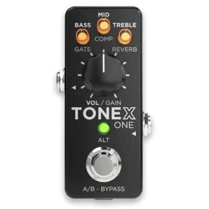 IK Multimedia TONEX ONE mini amp modeler pedal, top view with RGB knobs and footswitch