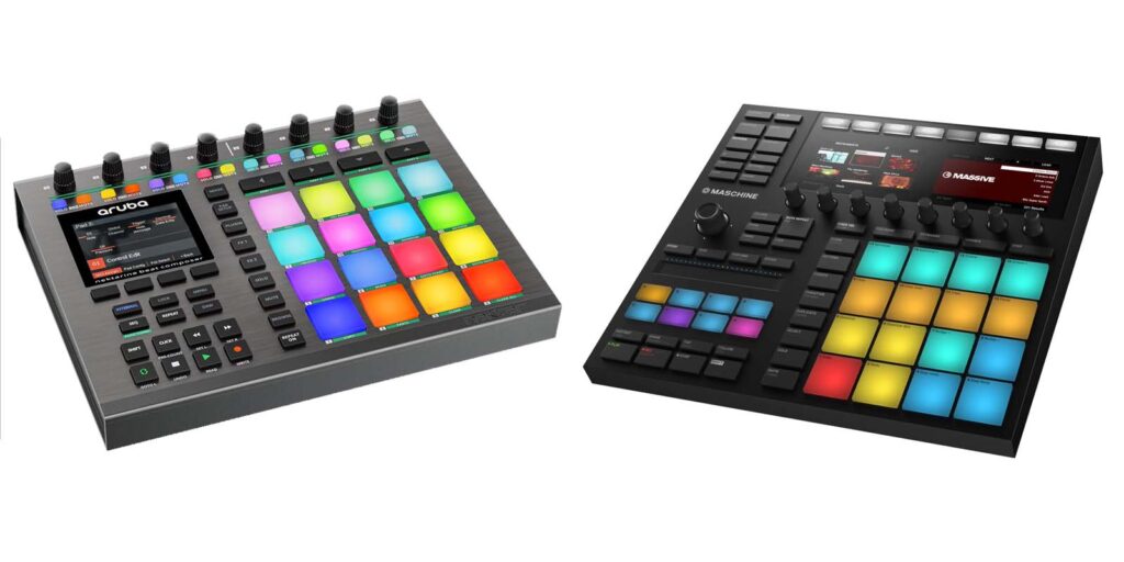 Comparison view of the two drum machines: Nektar Aruba and Native Instruments Maschine Mk3.