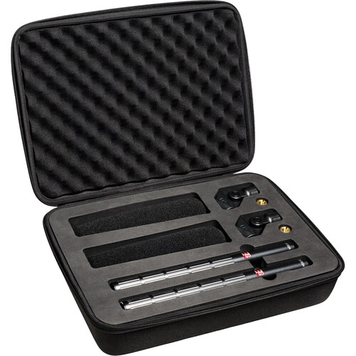 Protective carrying case with sE Electronics sE6160 shotgun matched pair microphones, clips, and foam windshields