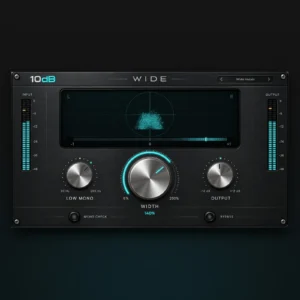 10dB WIDE free stereo widener plugin interface with Width knob, vectorscope and correlation meter