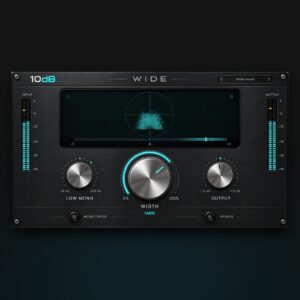10dB WIDE free stereo widener plugin interface with Width knob, vectorscope and correlation meter