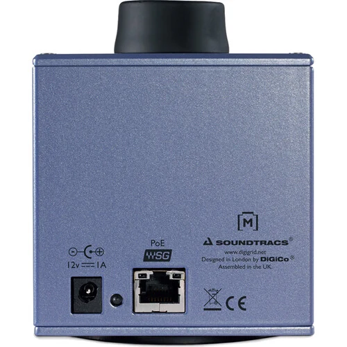 DiGiGrid M rear panel with 12V DC power input and SoundGrid Ethernet port marked PoE