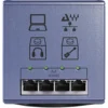 DiGiGrid S front panel with four Ethernet ports labelled PoE Slaves, a green LED above each port