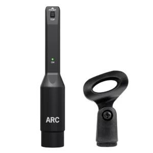 IK Multimedia ARC Measurement Mic with green ON LED, FRONT/TOP orientation mark and included microphone clamp