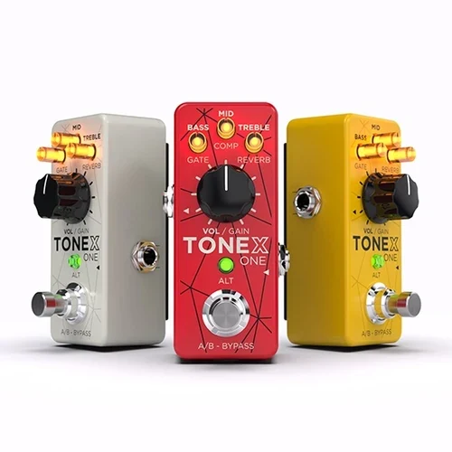 IK Multimedia TONEX Brown Sound Anthology box set: white, red and yellow TONEX ONE pedals side by side