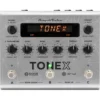 TONEX Pedal Bass Edition front view with orange display, six control knobs and three footswitches