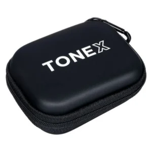 IK Multimedia TONEX Plug Pouch, black zip-up hard-shell carry case with TONEX logo and carabiner