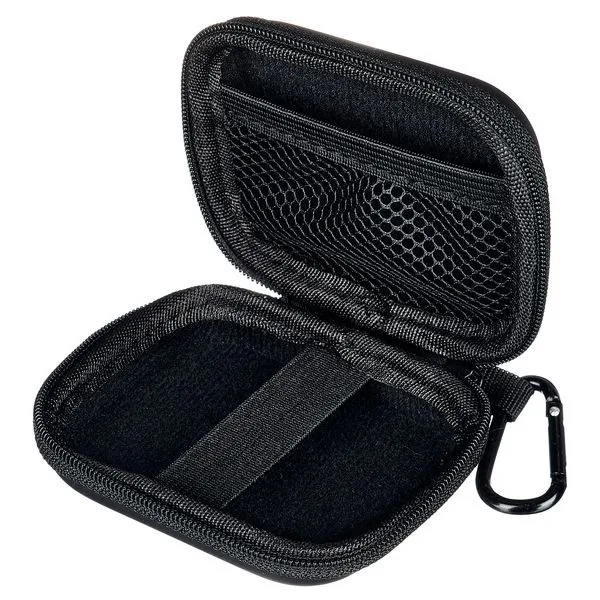 TONEX Plug Pouch open, showing mesh zip pocket in the lid and elastic strap in the soft-lined base