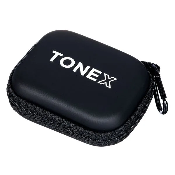 TONEX Plug Pouch angled side view with zip closure and black carabiner