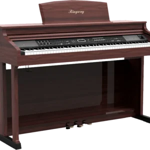 Ringway TG8862 88-key digital piano in rosewood finish, three-quarter view with control panel and three pedals