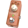 TONEX ONE Double Special brown pedal angled view showing micro knobs, cream VOL/GAIN knob, footswitch and USB-C port