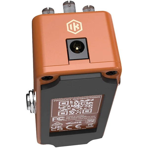TONEX ONE Double Special pedal end and base showing the DC power input, IK logo and Made in Italy label